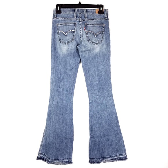 Levi's 70's Vibe Low Rise Fringe Hem Flare Jeans Denim - Picture 3 of 9